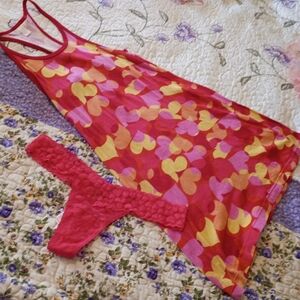 Vintage Y2K Victoria Secret Pink VS Lingerie Thong S M Nightie Cami M Set